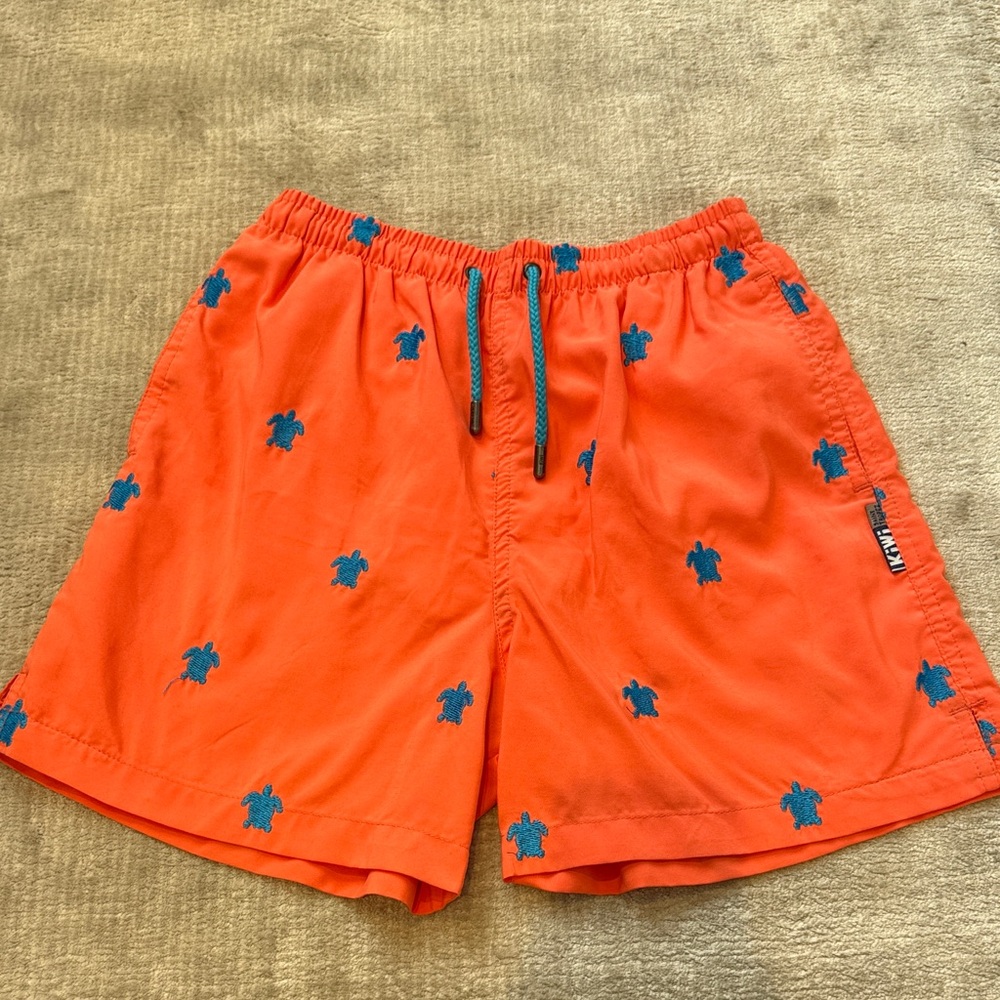 Kiwi St. Tropez Orange Swim Shorts with Blue Turtle Print